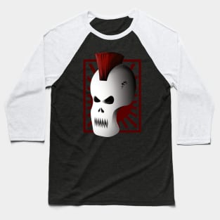 Punk Skull with Red Mohawk | Metal Skull Mask Baseball T-Shirt